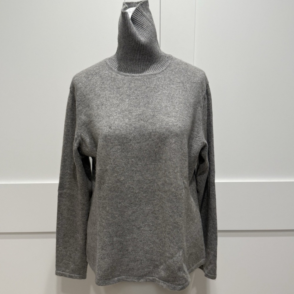 TALBOTS 100% Cashmere Gray Turtleneck Sweater Quiet Luxury Preppy Classic MD